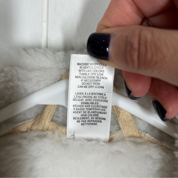 Faux Suede and Fur Zip Up Tan Coat with Floral Embroidery Large - Picture 7 of 7